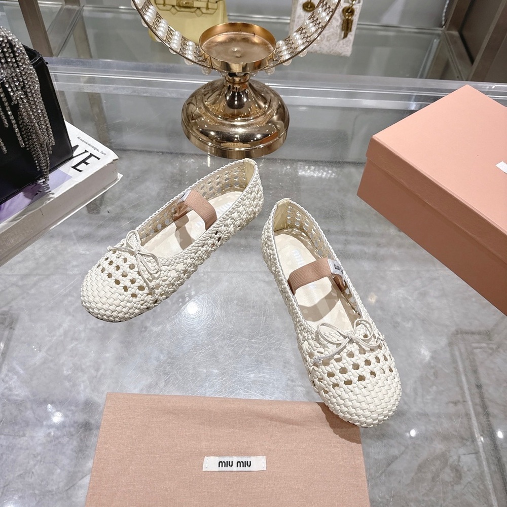 Miu Miu Ivory Woven Mary Jane Ballet Flats - Picture 2 of 6